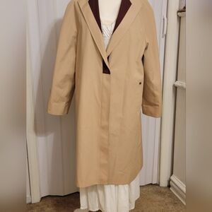 Vtg 1970s Etienne Aigner Reversible Trench Coat Duster Khaki/ Oxblood Size 12